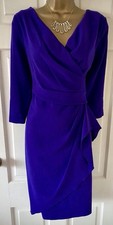 Coast Purple Blue Wrap Style Dress Size 12 Occasion 3/4 Sleeve Ruched Occasion