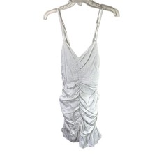 NWT Zara Mini Dress Women's XS White V-Neck Linen Blend Draped Stretch Party