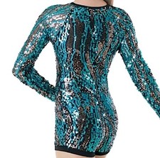 WEISSMAN Dance 9898 Costume aqua blue gold allover sequin Biketard Adult M