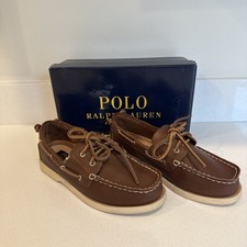 Polo Ralph Lauren Boys Brown Leather Merton Boat Shoes Size 3