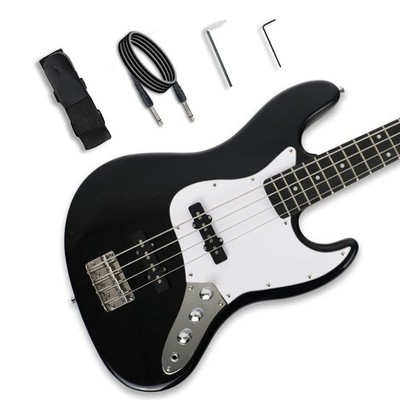 4string Electric Bass Guitar Black Standard Full Size Solid Paulownia Body Ma...