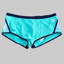 Arena men water blue with navy trim low waist short trunk swimwear size 38
