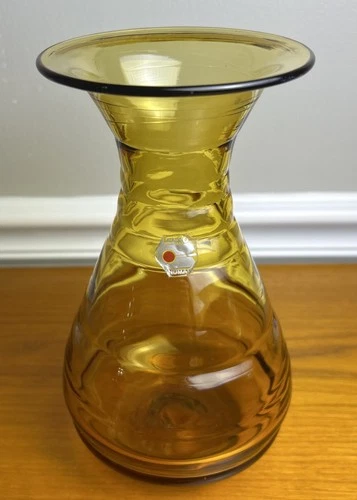 Blenko Art Glass Amber Vase Hand Blown Mid Century Modern Retro Decor 9in