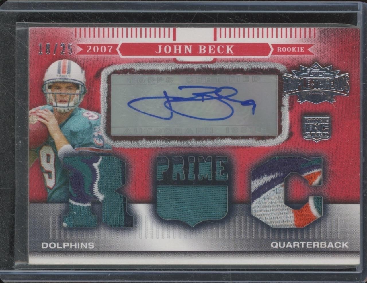 2007 Topps Triple Threads JOHN BECK RPA RC Patch Auto 4 Color /25 Dolphins BIN70