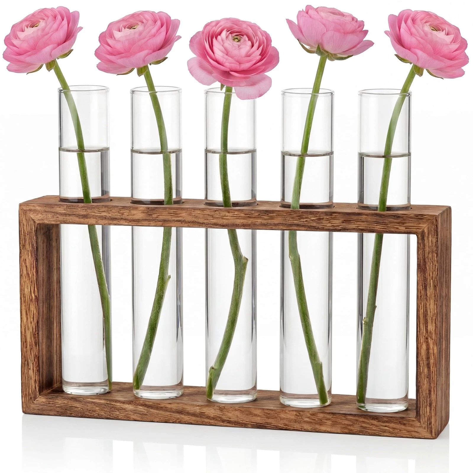 Small Vintage Flower Vase, Modern Glass Test Tubes With Stand Wood, Vases...