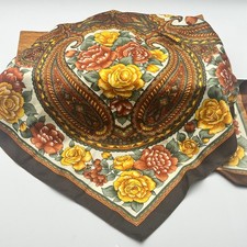 Vintage Scarf   Flower  Paisley Design   Brown, Yellow  Orange