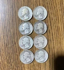 Lot Of 8 Pre 1965 Washington Quarters 90% Coin Silver Various Dates Coins
