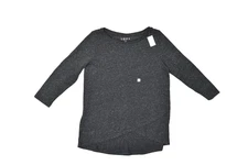 NEW LOFT Womens Top Regular Size M Gray Marled Crossover Tulip Hem Long Sleeve