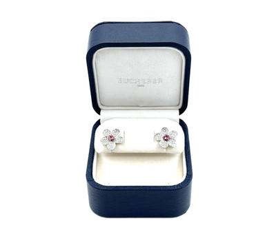 Bucherer Flower Ohrstecker 18K Weißgold Diamanten & rosa Turmaline + Box