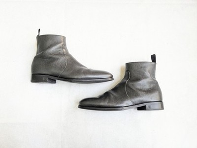 Louis Vuitton Side Zip Boots Gray Saffiano Leather Men US 8 UK 7 Shoes Chelsea