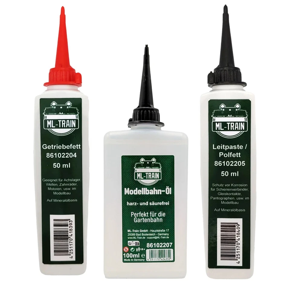 ML-TRAIN Pflegemittel Set - Modellbahn-Öl, Leitpaste, Getriebefett perfekt für Gartenbahn
