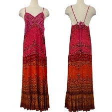 Farm Rio Maxi Dress Pink Orange Sunset Paisley Print Boho Coverup | Small 
