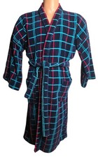 Vtg Colours Alexander Julian Thick Terrycloth Robe Blue Grid Windowpane Men OS