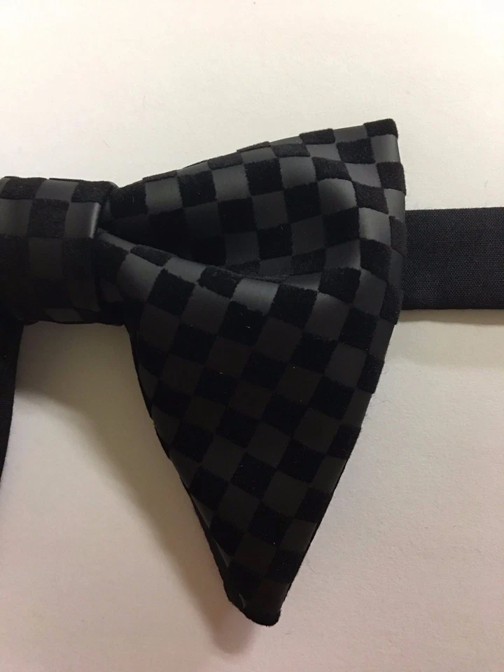 手工制作黑色人造皮革/天鹅绒领结复古风格 70 年代领结假装 — 第 2/3 张图片