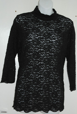 AMISU WOMENS BLACK LACE FLORAL LONG SLEEVE TOP SIZE 10/38 (WT305)
