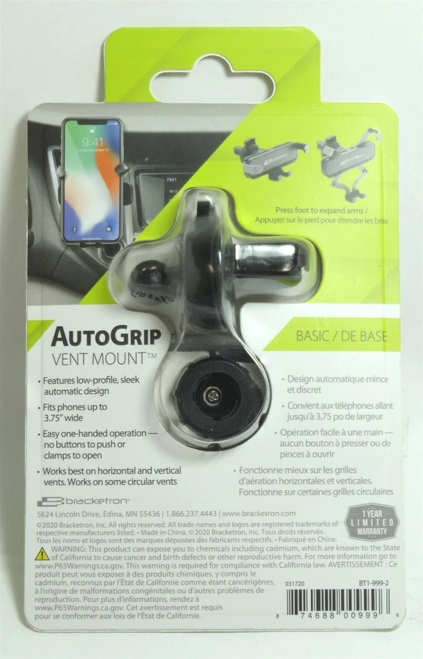 Bracketron AutoGrip Clamp Vent Mount For iPhone 13/12/11/XR/8,Galaxy S21/S20/S10 - Image 2 of 2