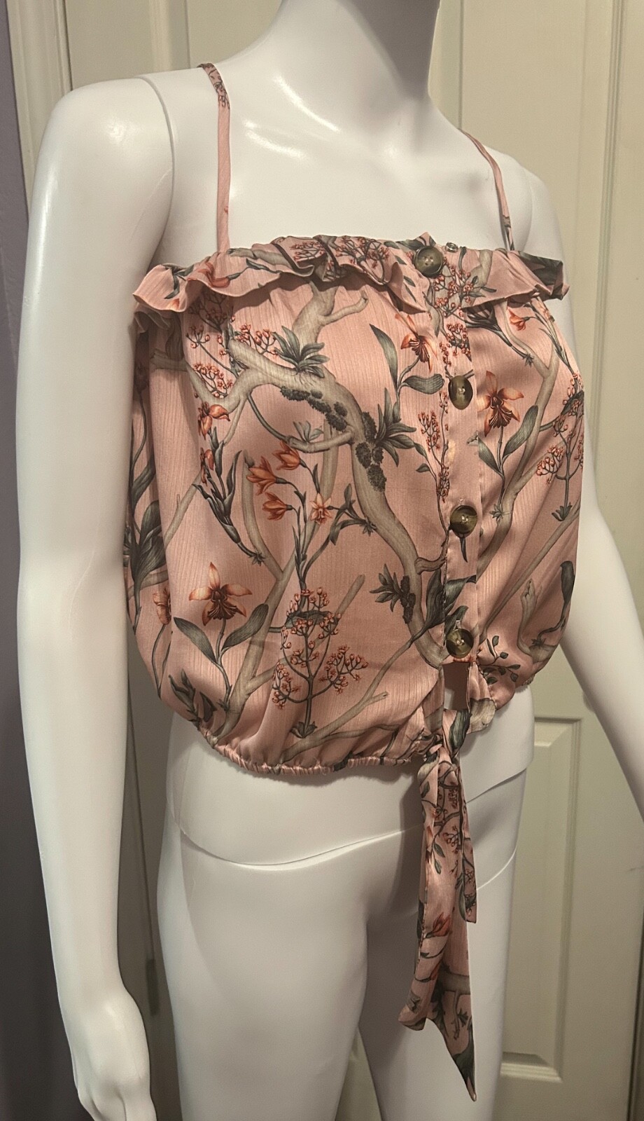 Nwt Johanna Ortiz Sz M Pink Floral Chery Blossom Top Whimsical Boho Cottagecore