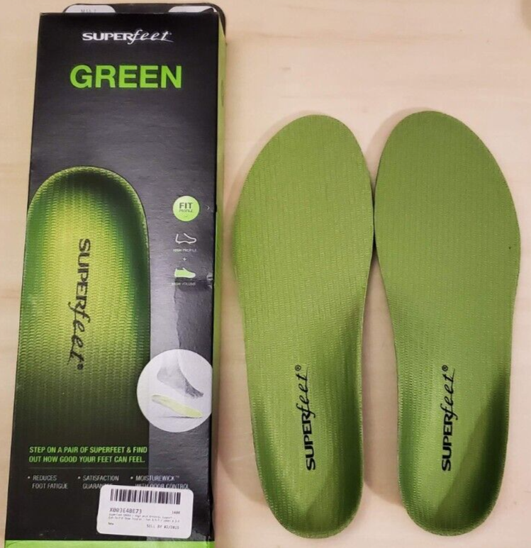 Superfeet GREEN High Arch Orthotic Insoles Size C Men's 5.57 W's 6.58