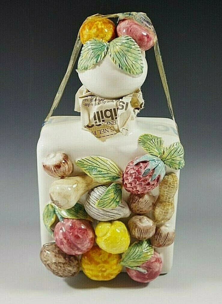 UMBRIA GUBBIO ITALY FIGURAL OIL OR VINEGAR BOTTLE TROMPE L'OEIL VTG #6