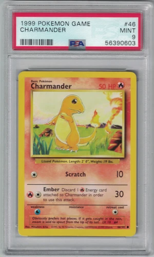 1999 Pokémon PSA 9 Charmander Non Holo Base Set #46