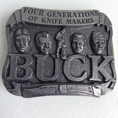 Vintage Buck Knife Belt Buckle Four Generations Of Knife Makers Pewter