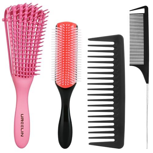 hair Brush Set for Afro America/African Hair, Textured 3a to 4c -Detangler  Pink
