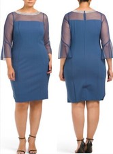 ALEX EVENINGS SHORT SHIFT DRESS W/ EMBELLISHED ILLUSION NECKLINE SIZE 22W