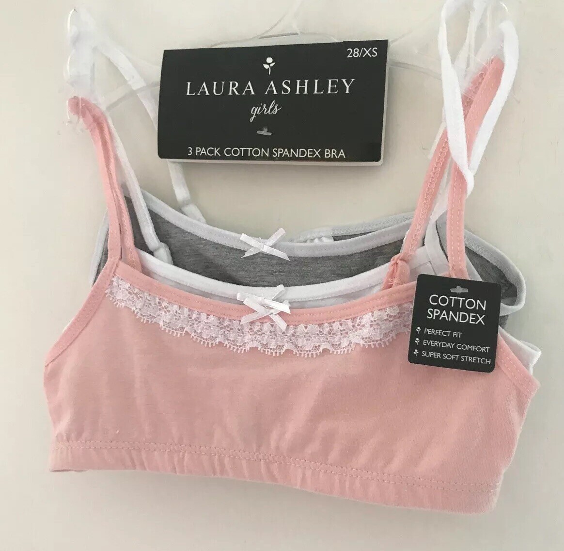 Laura Ashley 3 Pack Pastel Coloured Cotton Spandex Bras For Everyday Use 28  ~ XS