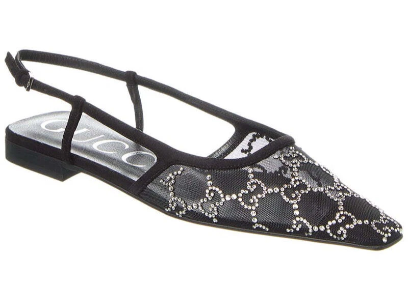 Подлинный GUCCI Aria сетки и замши Demi GG кристаллы слинга плоский, 38EU / 8 США - Изображение 3 из 4