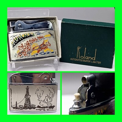 Stunning Vintage Dog Sled Team Norman Wells N.W. Territory Ad Lighter With Box