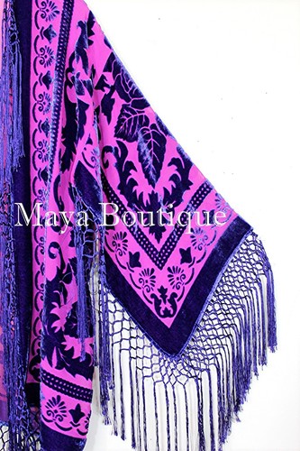 Fringe Jacket Kimono Duster Bolero Silk Burnout Velvet Pink Purple Short Maya - Picture 6 of 9