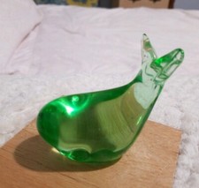 ! Vintage Green Glass Whale Paperweight Figurine