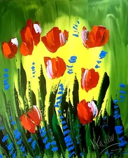 FLOWERS  TEXTURED painting Abstract Modern Art  Contemporary  WALL DECOR YyT5F