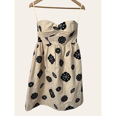 Tibi Ivory & Black Floral Strapless A-Line Cocktail Mini Dress Size 8