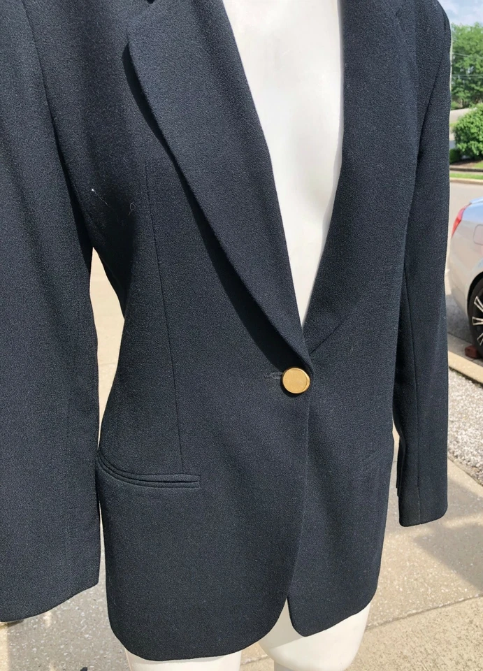 Talbots Black Wool Single Button Shoulder Pads Business Suit Jacket Blazer Sz 4 - Image 2 of 4