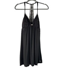 Victoria  s Secret Size Medium Black Baby Doll Nightie Lace Accent