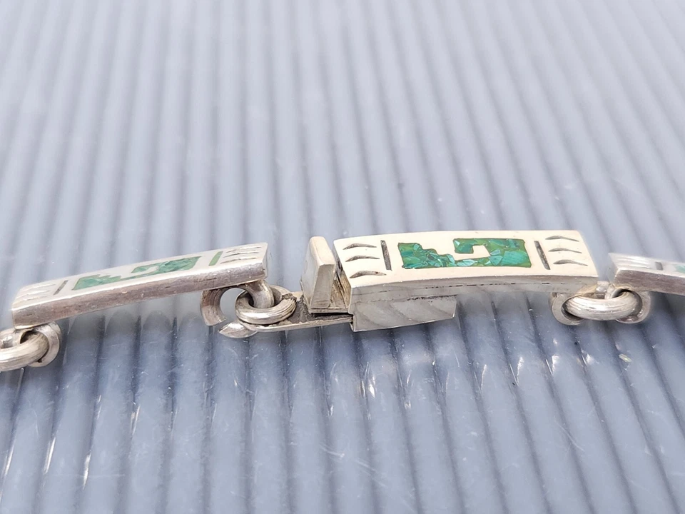 Collar de colección Taxco México con incrustaciones de malaquita de plata esterlina 93 gr 17" Foto 4 de 4