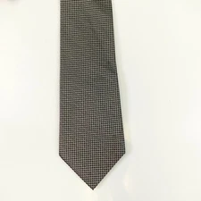 Mens Neck Tie Black White Micro Geo Lattice Woven Silk Corpcore GEOFFREY BEENE