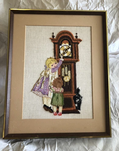 Vintage Finished Busilla Crewel “Grandfathers Clock”- Children’s Room