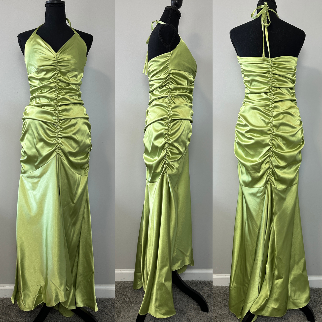 Y2K Jessica McClintock Satin Halter Dress 8P Green Mermaid Fairycore Homecoming Y2K Jessica McClintock Satin Halter Dress 8P Green Mermaid Fairycore Homecoming