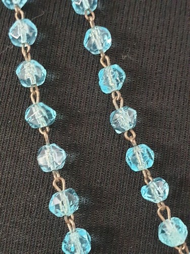 Collana VINTAGE Art Decò Lunga Vetro Perline BLU Filo Legato Flapper - Foto 2 di 7