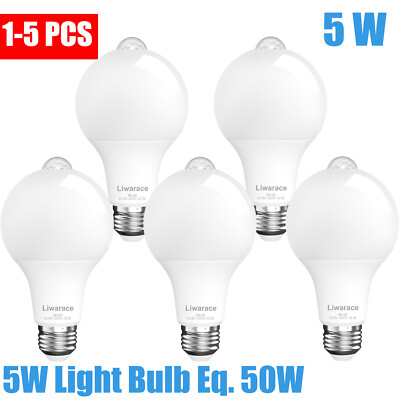 Max 5 Pack E27 Motion Sensor LED Light Bulbs 5W(50Watt Equivalent) Energy Saving