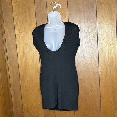 PrettyLittleThing Tunic Dress L Black Open Back Festival Clubwear Y2K Fairy