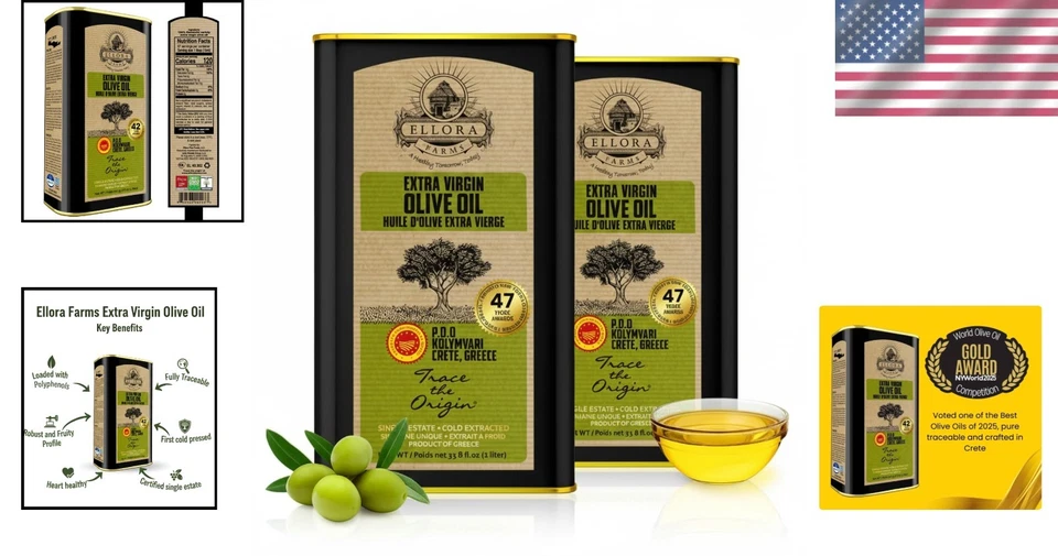 Aceite de Oliva Virgen Extra Sostenible - Pack de 2, 100% Extraído en Frío de Creta Foto 2 de 4