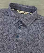 Black Clover Men's Large Blue Paisley Floral Golf Polo Shirt