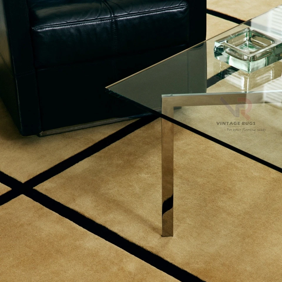 Alfombra de lana amarilla pabellón 8x10 acolchada a mano - Alfombra moderna para sala de estar hecha a mano Foto 4 de 4