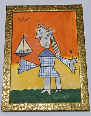Pablo Picasso , Painting Oil On Canvas , signed stamped vintage.