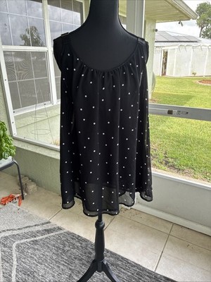Lane Bryant Blouse Sleeveless Adjustable Straps Polka Dot Lined Black Size 18