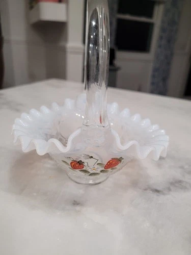 Fenton hand painted strawberry basket