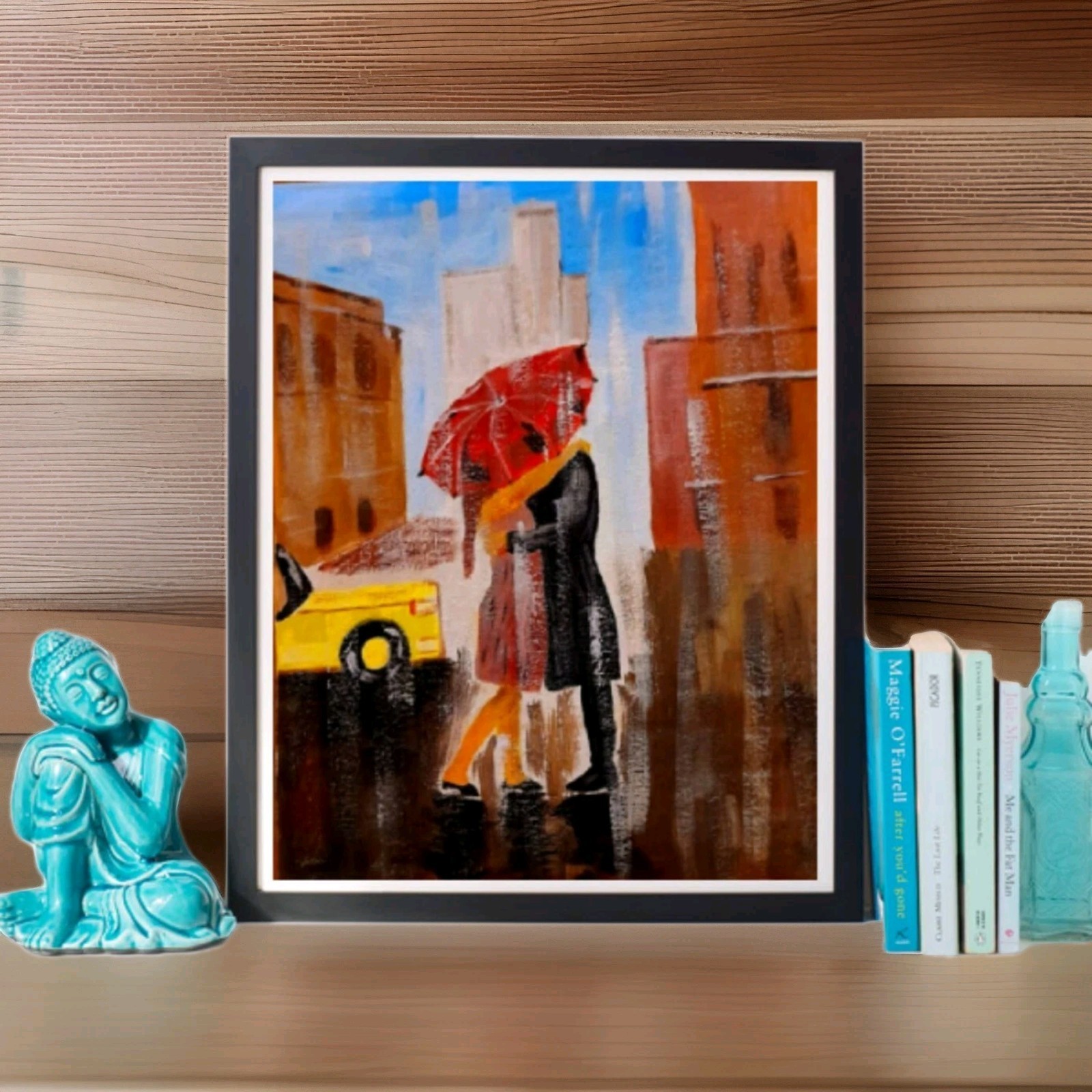 Pintura Original Romántico Beso Ciudad Amor Pareja Arte Mujer Hombre Regalo...
